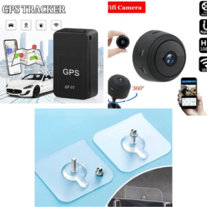 AntiTheft Security Pack Buy 2 Get 1 Free (GPS Tracker + A9 Mini Camera + Strong Adhesive Seamless Wall Hook Nail Screw)